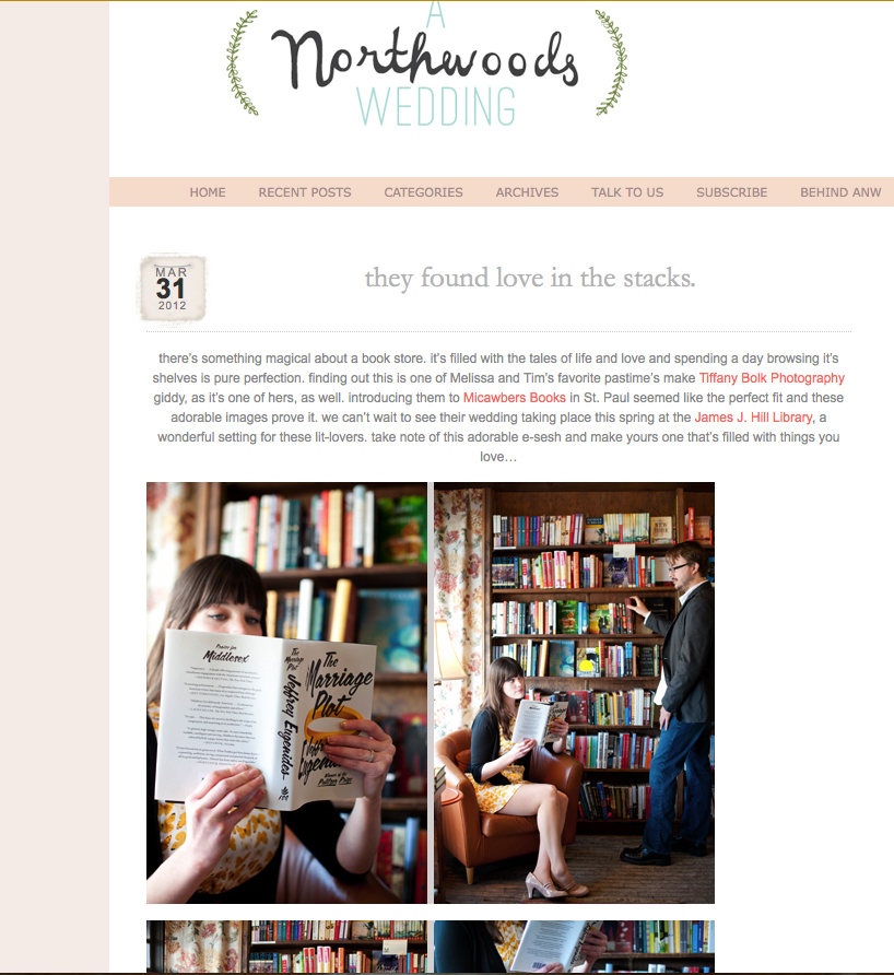 St. Paul engagement photos, Micawbers bookstore, A Northwoods Wedding blog, Tiffany Bolk Photography