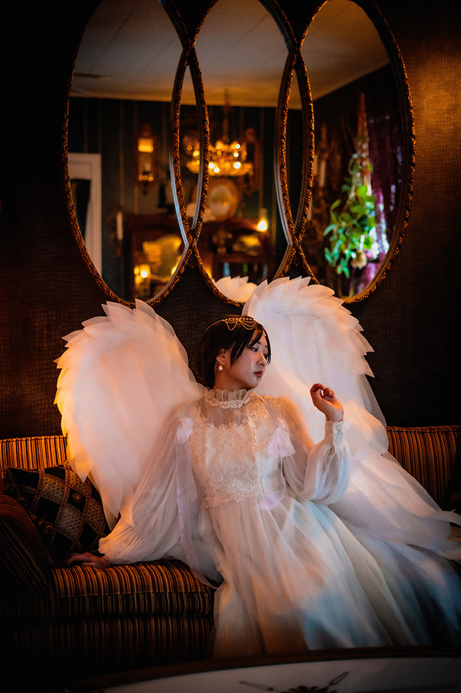 Asian girl with angel wings