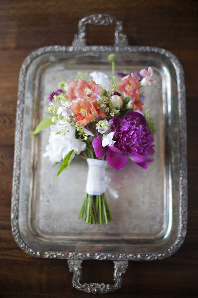 floral bouquet on a platter