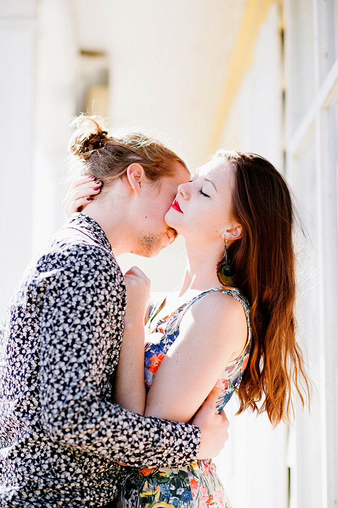 hipster guy and girl making out